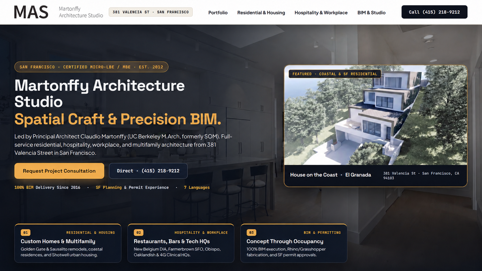 Proposed Martonffy Architecture Studio homepage preview